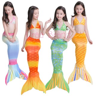 &lt; ส่งฟรี/พร้อมส่ง &gt; ชุดว่ายน้ำเด็ก ชุดเด็ก Mermaid Swiming เซ็ท 3 ชิ้น รุ่น Orange/Green Memo