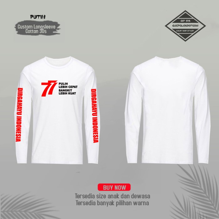 เสื้อยืด 77 indonesia เสื้อยืดวันประกาศอิสรภาพ 77th August ยาวจัมโบ้ - 6th สีขาว