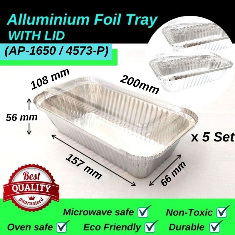 (ข้อเสนอ!!!)1650/4573P ALUMINIUM FOIL TRAY WITH LID @ M SIZE [RECTANGLE] - 5PCS (Code:AP-1650 / 4573