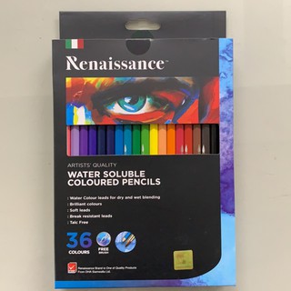 ราคาสีไม้ระบายน้ำ 12/24/36 สี ฟรีพู่กันในชุด Renaissance Water Soluble Coloured Pencils