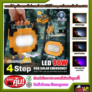 ไฟฉุกเฉิน IWACHI โซล่าเซลล์  80W LED สปอตไลท์ แบตสำลองโซล่าเซลล์ ปรับได้ 4 step ชาร์จแสงอาทิตย์ มีUSB ชาร์จมือถือได้