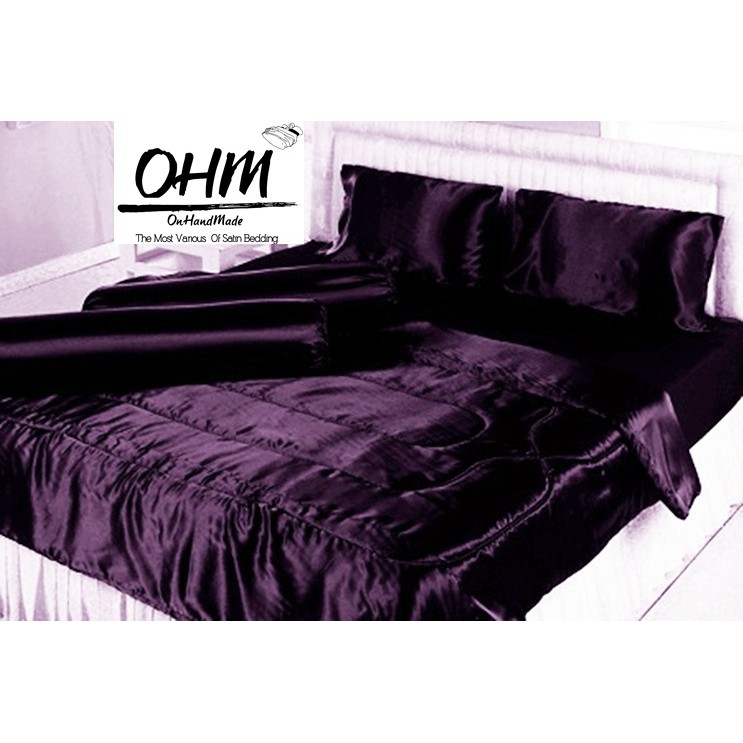 OHM ผ้าปูที่นอน ผ้าเครปซาติน 220 เส้น ขนาด 6 ฟุต 5 ชิ้น (สีม่วงมะเหมี่ยว)