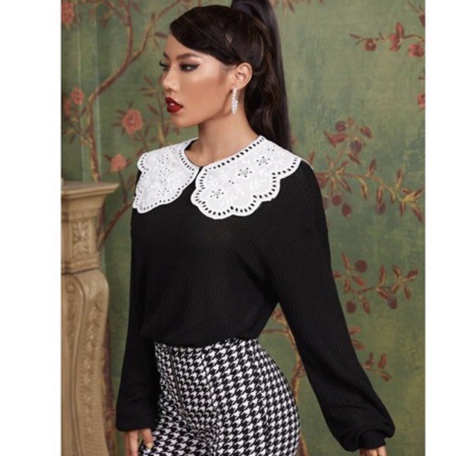 collar sweater เสื้อไหมพรมคอปกบัว peterman collor เสื้อลุคคุณหนู