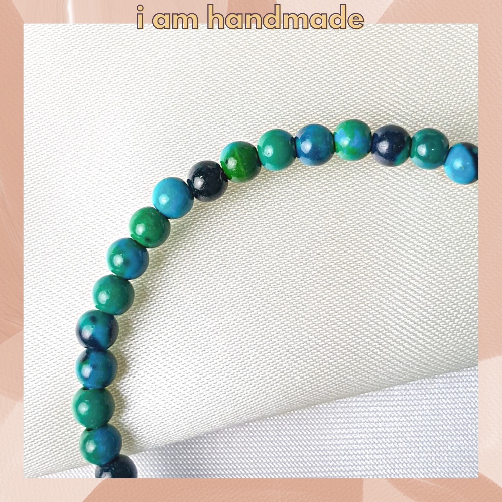 หินนำโชค หินคริสโซคอลลา ขนาด 4 มิล Chrysocolla (แต่งสี) หินแห่งการสื่อสาร เสริมพลังอำนาจ หินมงคล กำไลหิน หินสีฟ้า