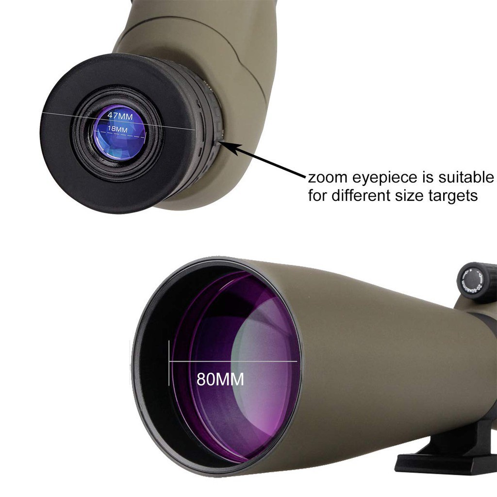 Svbony SV401 Spotting Scope 20-60x80 ซูมกล้องโทรทรรศน์ขาตั้งกล้อง Bk7 Prism สําหรับกลางแจ้งดูนก — صورة 3
