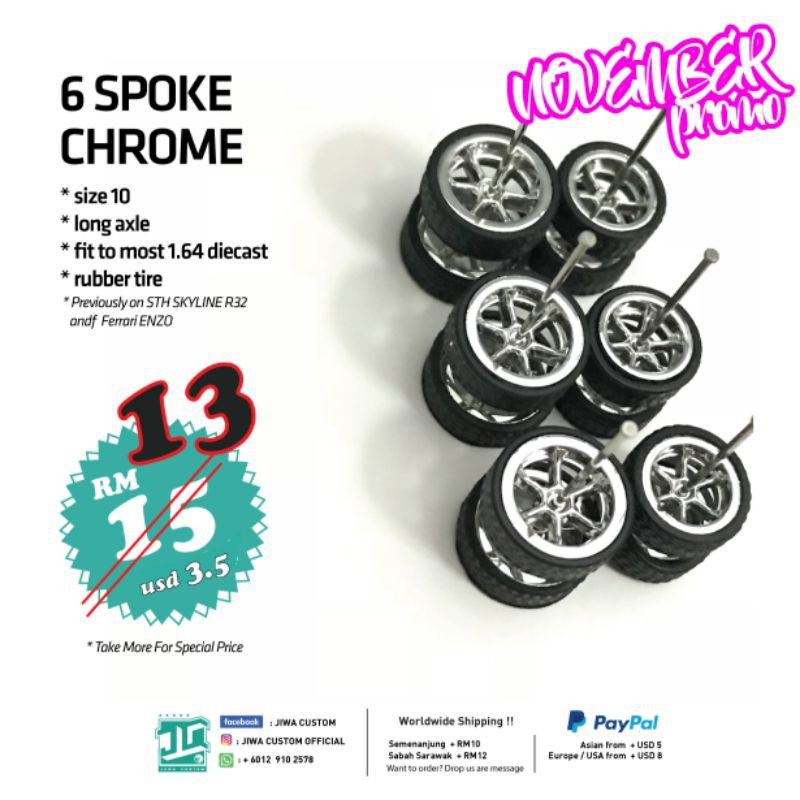 โครเมียม 6 พูด / Real Rider / Tayar getah สําหรับ Hotwheels Tomica Size 12/12 / Sth / Rth Converter