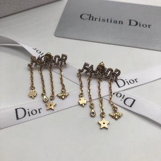 ต่างหูแฟชั่น ฝังเพชร รูปตัวอักษร Dior ประดับพู่