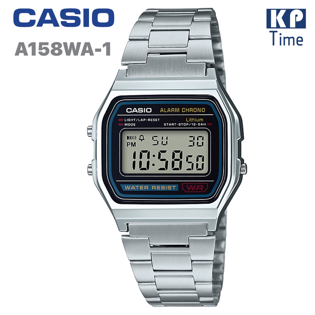 Casio นาฬิกาข้อมือผู้ชาย/ผู้หญิง สายสแตนเลส รุ่น A158WA-1 ของแท้ประกันศูนย์ CMG