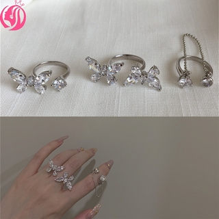 【xijing3】Fashion Crystal Butterfly Three-dimensional Ring Opening Adjustable Personality Ring Jewelry Female 1pcs