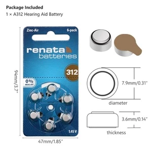 [แท้100% รุ่นใหม่] ถ่านเครื่องช่วยฟัง Renata 312 (PR41) แพ็ค 6 ก้อน