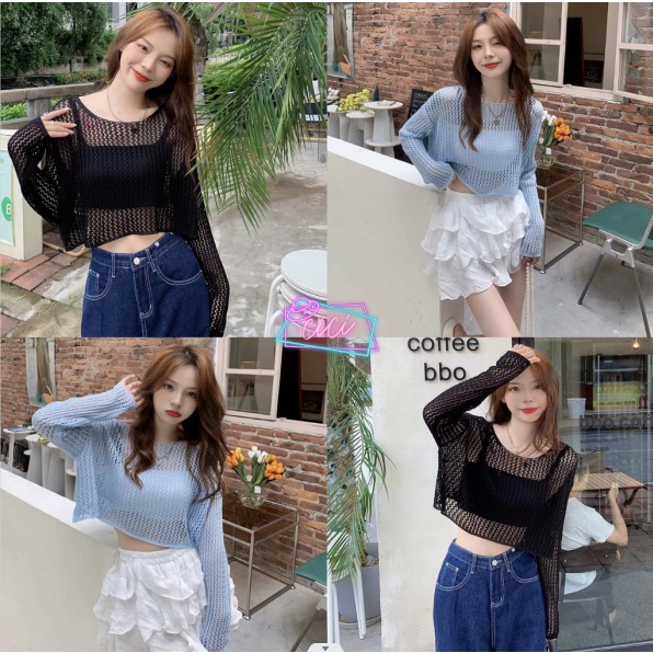 Cici(NO.BZ1237)เสื้อคลุมแขนยาวตาข่าย ใส่แมทช์กับ Bikini ด้านในก็เริสใส่แมทช์ได้เยอะมาก