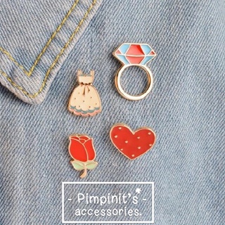 🇹🇭 พร้อมส่ง : 💍❤️🌹👗เข็มกลัดเซ็ทแหวน,หัวใจ,ดอกกุหลาบและชุดเดรส | Diamond Ring, Heart, Rose&amp;Dress Enamel Brooch Pin Set