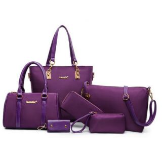 jolybags กระเป๋าเซตผ้า 6ชิ้น สีม่วง