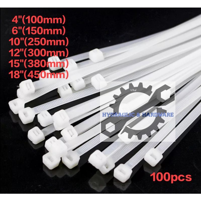NIETZ 100 ชิ้น 4" ถึง 10" BLACK / WHITE NYLON 6/6 CABLE TIE