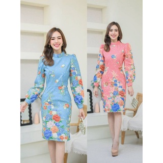 เดรสผ้าปาเต๊ะมาเลย์ฯ สีชมพูโอลโรส ลวดลายดอกไม้สีสดสวยงามชัดเนื้อผ้านิ่มสวมใส่สบายให้ลุคส์เรียบหรูงานอัดกาวทั้งชุด