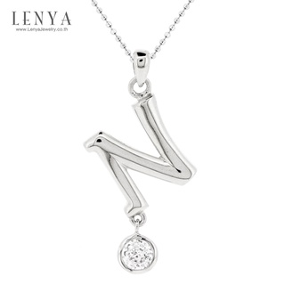 Lenya Jewelry จี้ตัวอักษร ตัว N ตัวเรือนเงินแท้ชุบทองคำขาว ประดับเพชร DiamondLike