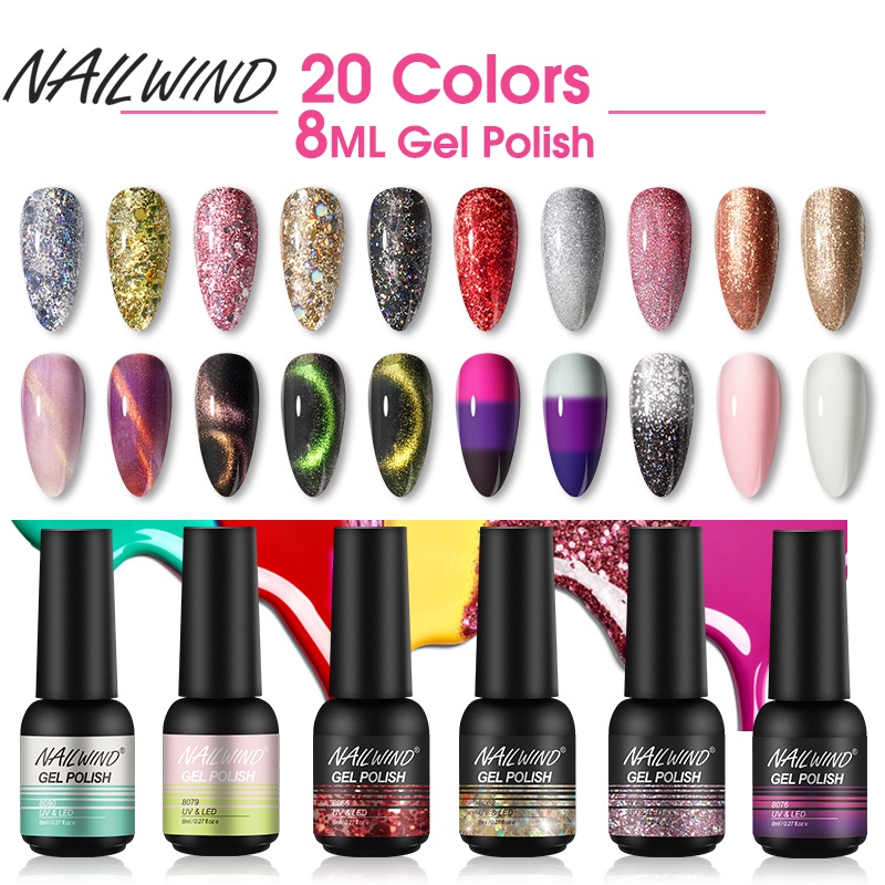 Nailwind Gel Polish 8ml หลากหลายรูปแบบเลื่อม / Cats eye / อุณหภูมิเปลี่ยนและ Luminous Nail Polish สําหรับ Nail Art Design LED/UV Lamp (61-80 สี)