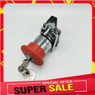 MODEL:XB4-BS142 EMERGENCY KEY SWITCH 22MM.สวิตซ์หัวเห็ดกดล็อคแดงแบบมีกุญแจคลายล็อค Ith:10A  NC AC15: 240V 3A