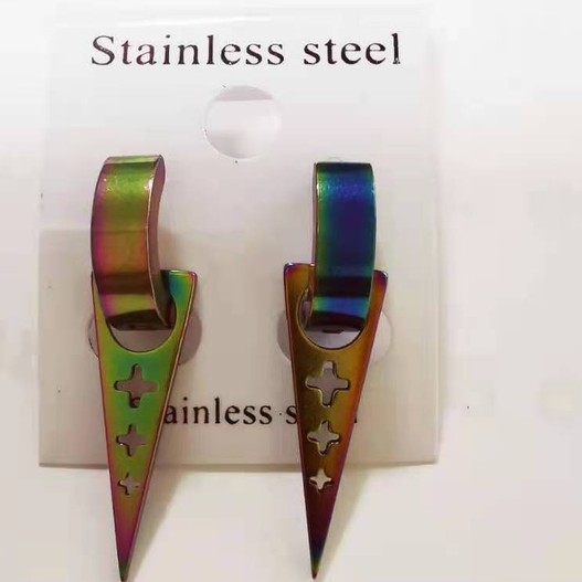 ต่างหู ไม่ต้องเจาะหู ตุ้มหู จิว ไม้กางเขน Cross Huggie Stud Earrings for Men Stainless Steel Earing 