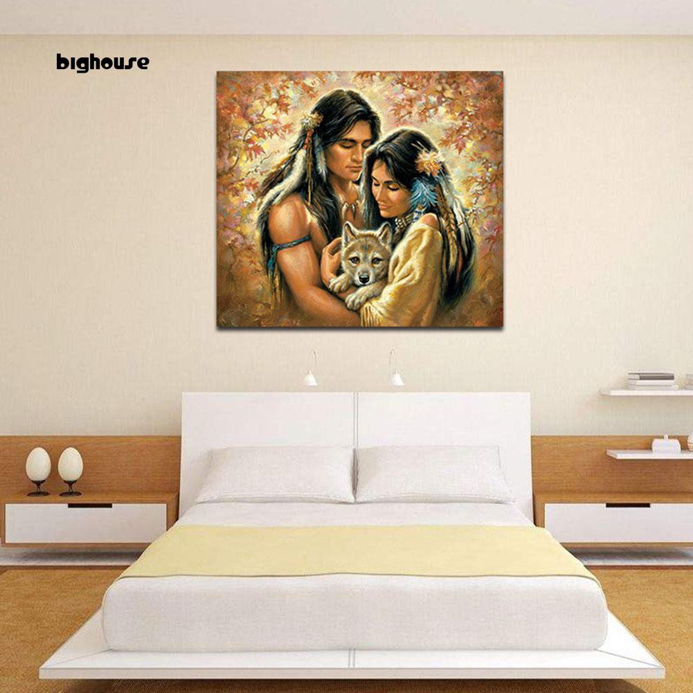 Bighouse Indian Man Woman Wolf Frameless Wall Painting Living Room Bedroom Home Decor