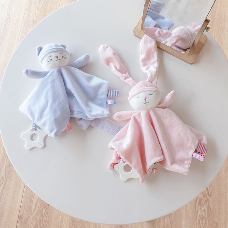 ตุ๊กตาสัตว์ของเล่นนอนหลับเด็กพร้อมผ้าพันคอเด็ก Rattle ของเล่นตุ๊กตานุ่มสําหรับทารก New Born blankie