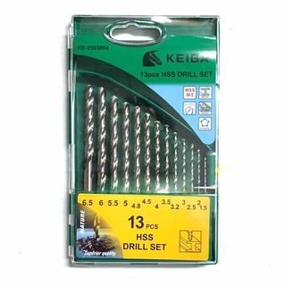 ชุดดอกสว่านเจาะเหล็ก HSS 13 ตัว/ชุด ขนาด 1.5 - 6.5 mm No.KB2503004 ยี่ห้อ KEIBA