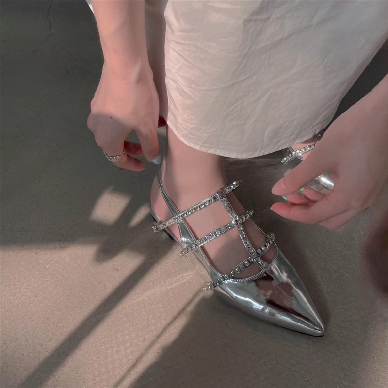 (SHU015) รองเท้าคัทชู รองเท้าแตะผู้หญิง ประดับคริสตัลสวยงาม สไตล์อังกฤษ