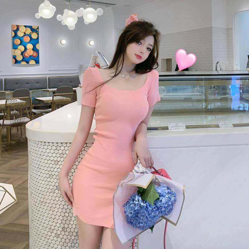 DODOพร้อมส่งเดรสรัดรูปแขนสั้นซ็กซี่ทรงสวยสีพลาสเทว (038) รูปที่ 2