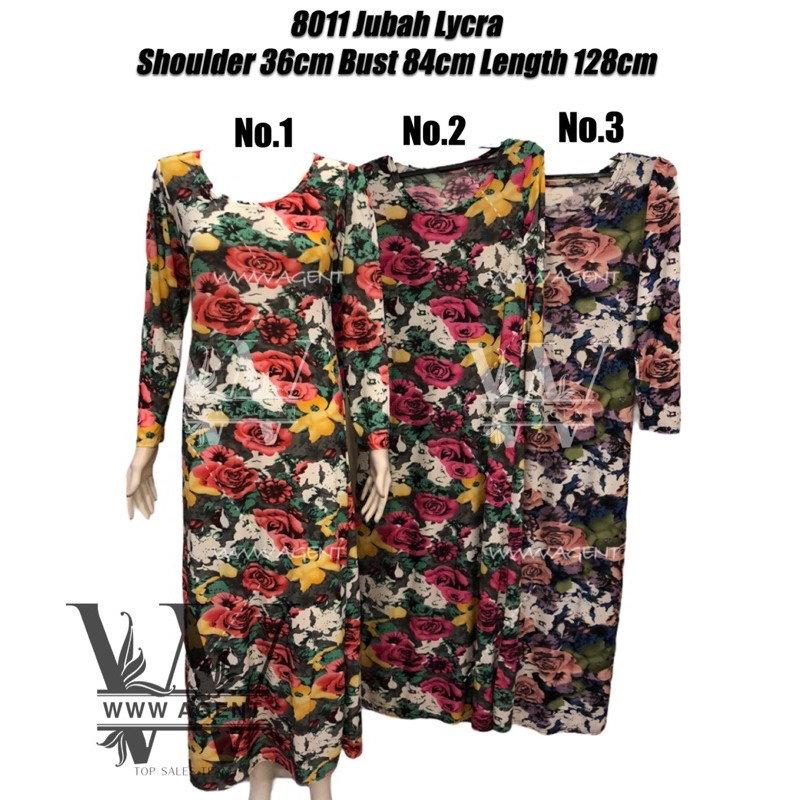 Rm6 เดรสยาวคอรักลายดอกไม้ Jubah Lycra
