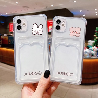 เคสโทรศัพท์มือถือ ซิลิโคนนุ่ม ใส พร้อมช่องใส่บัตร ลายกระต่าย หมีน่ารัก สําหรับ Redmi Note 9 Pro 11 10 Pro 11S 10S 9S Redmi 9 9A 10 9C NFC Mi 11 Lite Poco M3 X3 Pro