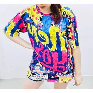 🐥พร้องส่ง🐥 เสื้อยืดพิมพ์ลาย over Size ผ้านิ่ม