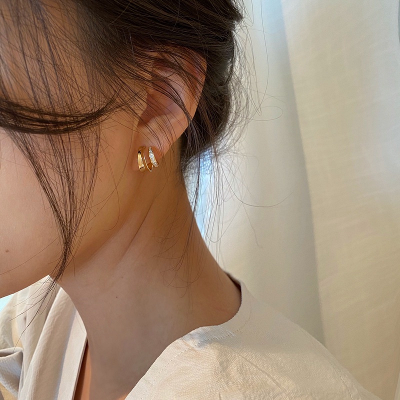 ต่างหูเงิน เกรด 925 ประดับเพทาย แบบครึ่งวงกลม สไตล์ฝรั่งเศส - รูปที่ 3