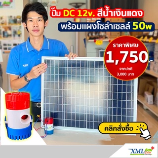 ปั๊ม DC 12 V (ปั๊มสีน้ำเงินเเดง) พร้อม เเผงโซล่าเซลล์ 50w โคมไฟพลังแสงอาทิตย์ ไฟโซล่าเซลล์