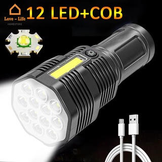 ไฟฉาย LED 12 ดวง ปรับได้ หลายโหมด 1 ชิ้น พร้อมไฟด้านข้าง COB ชาร์จ USB สว่างพิเศษ สําหรับตั้งแคมป์ ตกปลากลางคืน