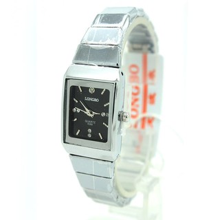 Longbo นาฬิกาข้อมือหญิง ทรงสี่เหลี่ยม สายเหล็ก หน้าสีดำ - LB0019 (S-Black)