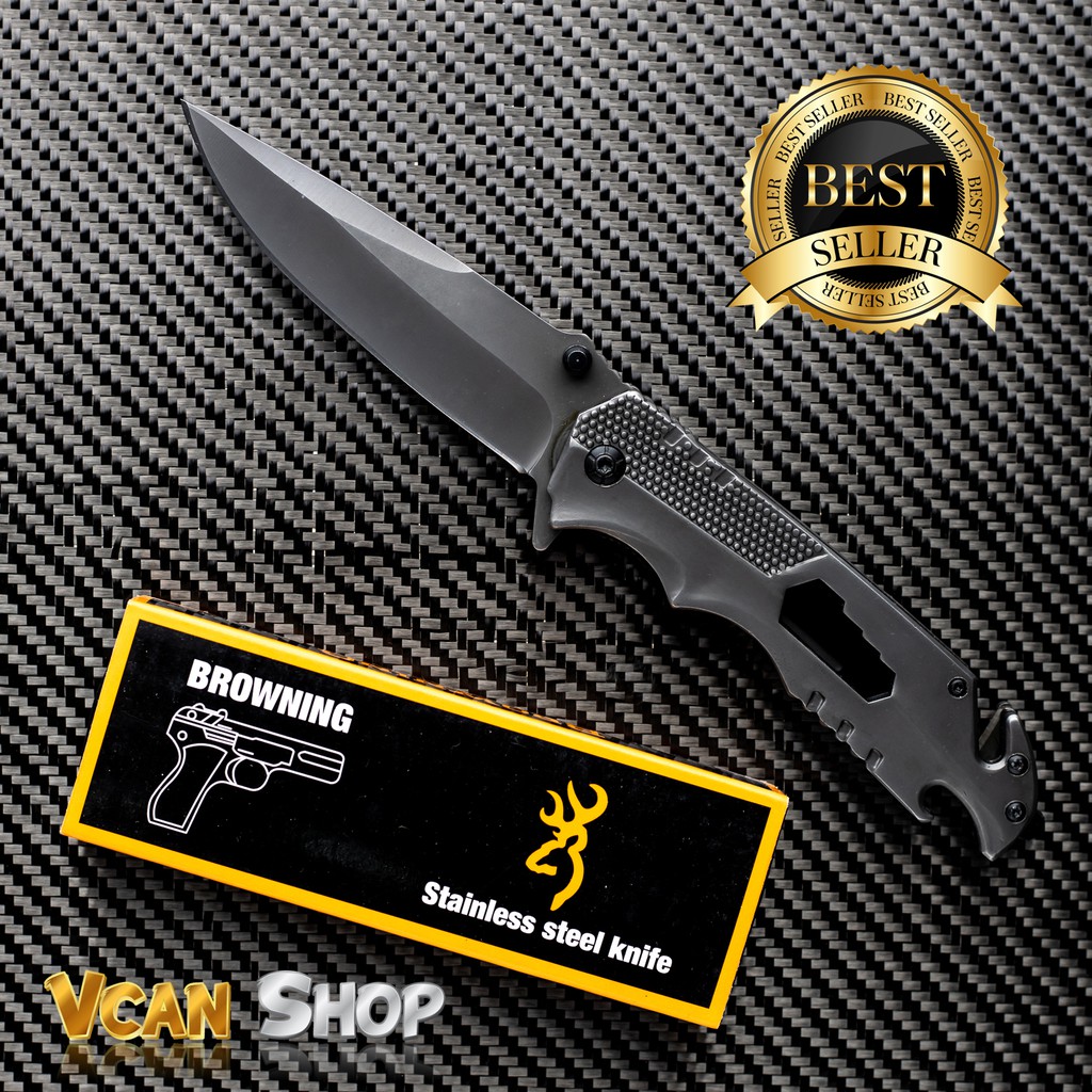 BROWNING Outdoor Folding Knife มีดพับ มีดแคมป์ปิ้ง ใช้เดินป่า ป้องกันตัว อุปกรณ์ยุทธวิธี บราวนิง EDC