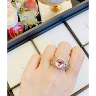 แหวนเงินแท้ ชุบ โรสโกล์ด พลอยแท้ Kunzite และ เพทาย