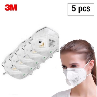 3M 9002V [5pcs.] หน้ากากป้องกันฝุ่น ละออง แบบพับได้ พร้อมวาล์วระบายอากาศ สายคาดศีรษะ, P1, 5 ชิ้น [มีสินค้าพร้อมส่ง]