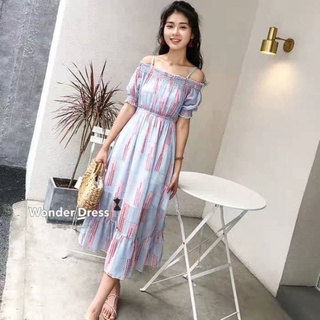 พร้อมส่ง 🏜️maxidress เปิดไหล่สม็อค 🏞️wonder