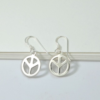 925 Silver  Earrings with Peace Sign Charmsต่างหูเงิน 925 ต่างหูตระขอพร้อมจี้สัญลักษณ์สันติภาพ