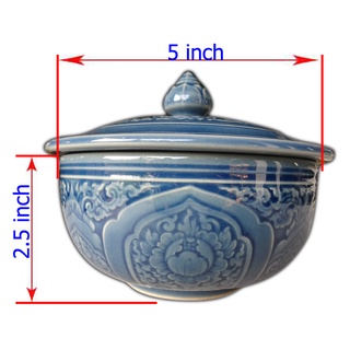 ชาม 5นิ้ว สีน้ำเงิน ลายนางพญา ถ้วย เซรามิค ใส่อาหาร แกง โอทอปลำปาง otop lampang