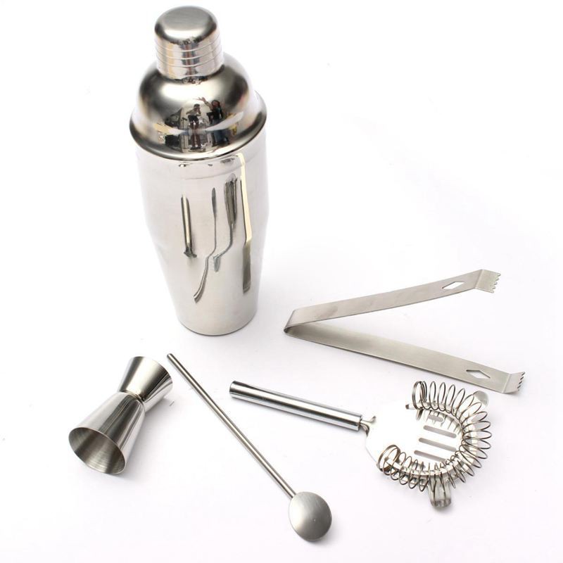 ♥5Pcs 750ML Stainless Steel Cocktail Shaker Jigger Bar Drink Mixer Kit