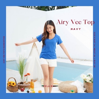 Pela.bkk - Airy Vee Top เสื้อยืดคอวี สีน้ำเงิน (navy)