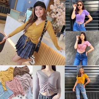 Rx FASHION PHARSA Drawstring CROP TOP / MOISHA Wrinkle TOP SPANDEX FIT L