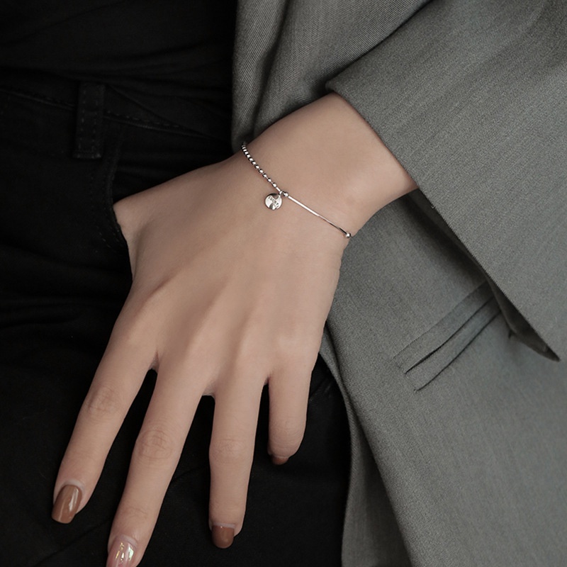 [VV Home] s925 Silver Simple Literary LUCKY Disc Bracelet Female Korean Version Temperament Design S