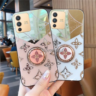 High Quality เคสโทรศัพท์ Casing VIVO V23 V23E Y76 Y21T Y33S Y21 Y15S 2021 Y15A X70 Pro 5G 4G 2022 New Fashion Flash Drilling Phone Case with Ring Stand Makeup Mirror Shockproof Cover เคส