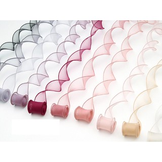พร้อมส่ง ริบบิ้นผ้าโปร่งเกาหลี 12 สี  เย็บขอบ ริบบิ้นผ้าเกาหลี (ขายเป็นม้วน)