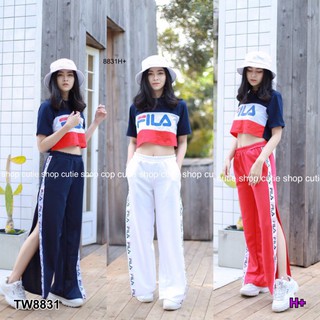 เสื้อเอวลอย + กางเกงขาวยาวผ่าข้าง Fila PS8831