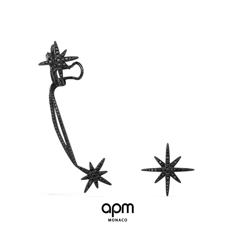APM Monaco ต่างหูผู้หญิงสีดําต่างหูแบบหนีบกระดูก