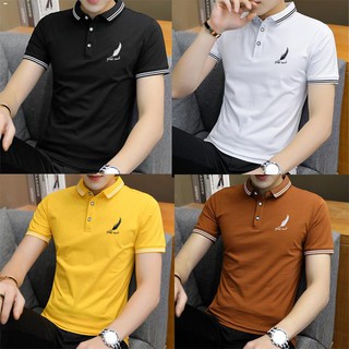 เสื้อโปโลแขนสั้น สีพื้น แฟชั่นผู้ชาย ไซส์ S-6XL